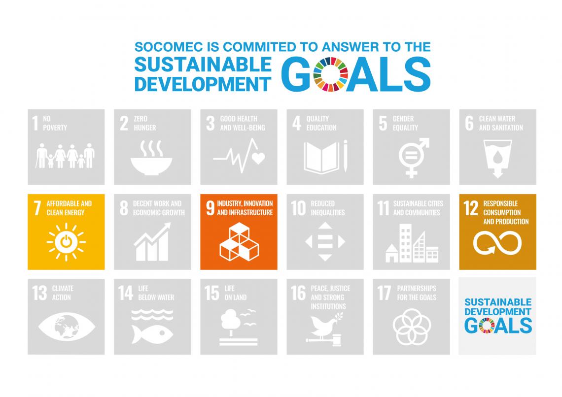 Socomec is committed to answer to the following sustainable development goals: Affordable and clean energy, Industry, innovation and infrastructure and Responsible consumption and production
